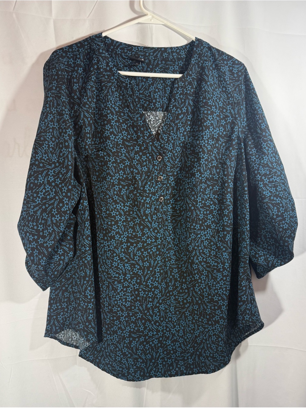 Torrid Harper Roll Sleeves Black & Teal Blouse Size 1X
